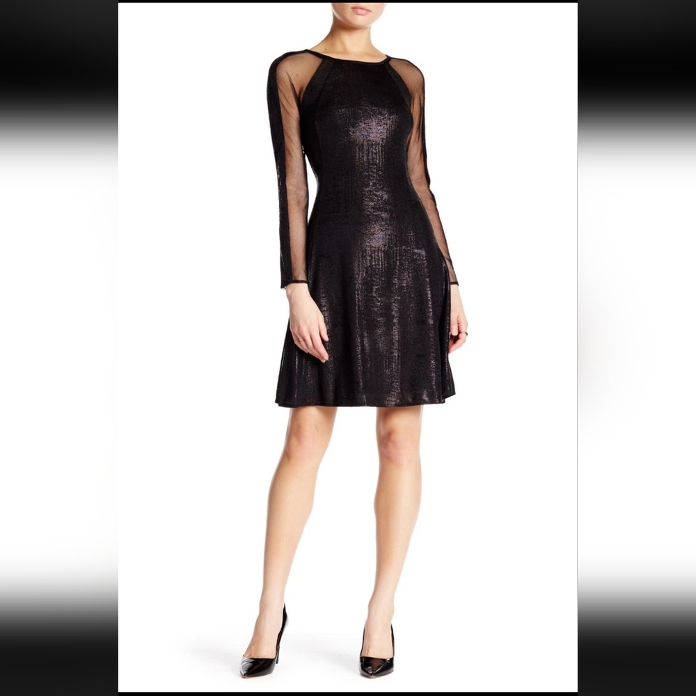 Julia Jordan Black Long Sleeve Dress with Sheer Accents